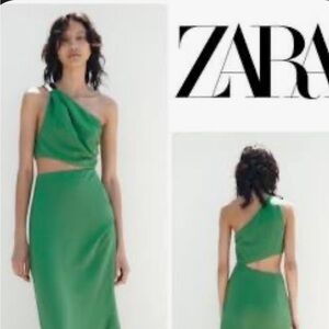 Zara Green one shoulder dress with cut out size M
